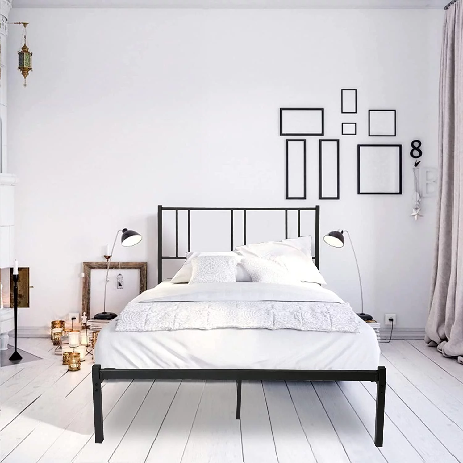 Queen Size Platform Bed Frame w/ Headboard, Sturdy Metal Slat, Noise Free, Anti-Slip