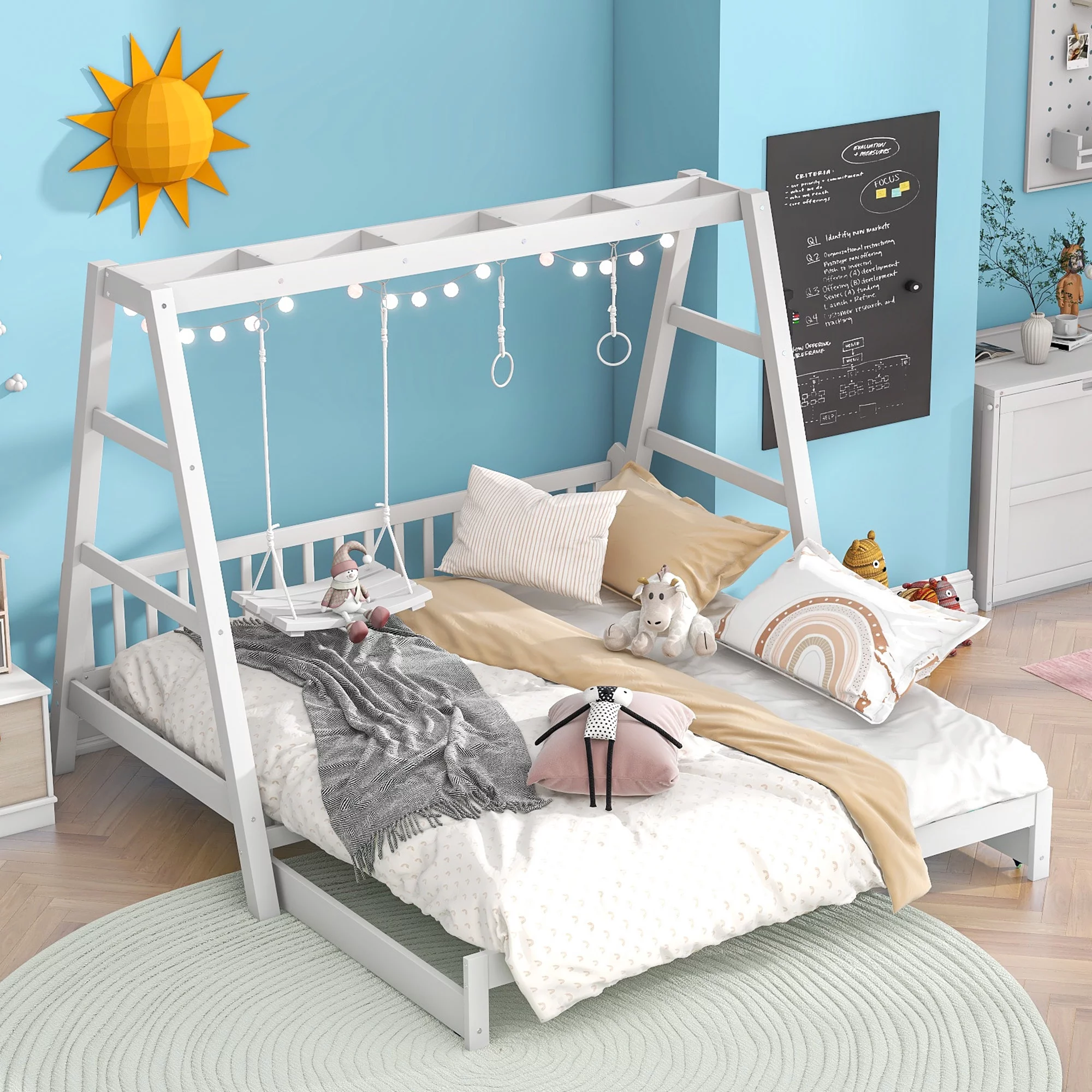CoSoTower Extendable Twin Daybed with Swing and Ring Handles, White