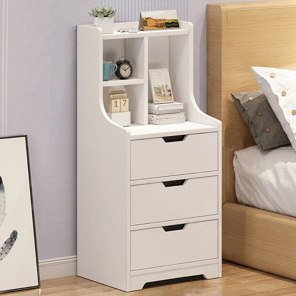 TFCFL Bedside Table 3 Drawers Cabinet Storage End Table Nightstand Cupboard Bedroom