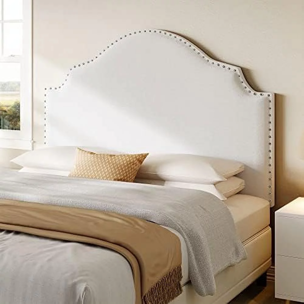 Upholstered Tufted Headboard For Queen Size Bed Minimalist Adjustable Height Queen Headboard With Nailhead Trim And Metal Legs Beige Tufted Headboard Queen Size For Bedroom