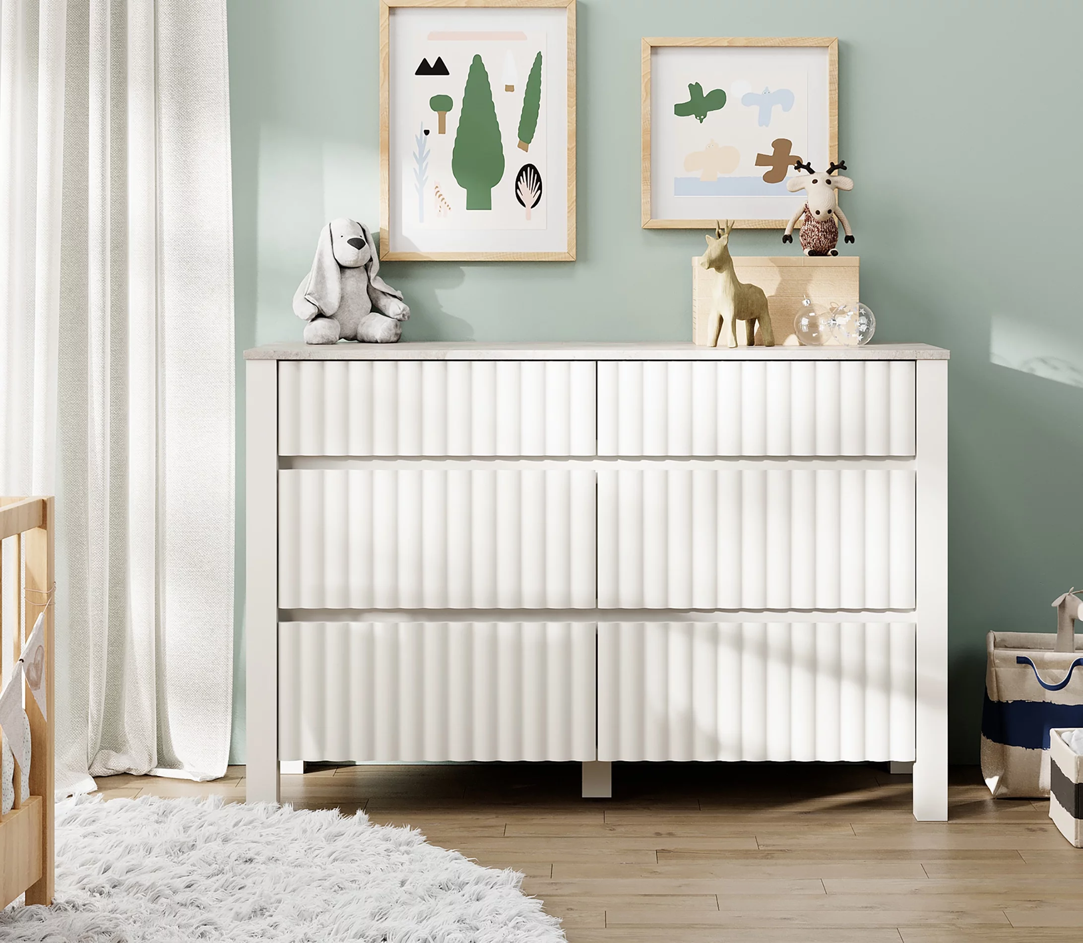 WAMPAT Dresser for Bedroom with 6 Drawers,Modern White Chests & Dressers Wood Storage Cabinet Organizer for Living Room,Nursery, Hallway,Entryway