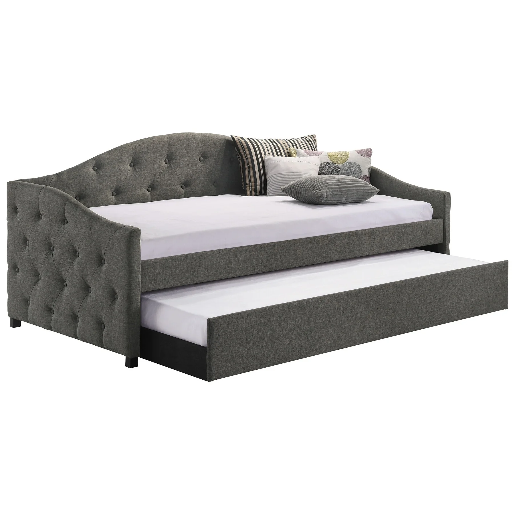 Madeira Upholstered Tufted Camel Back Twin Daybed with Trundle Taupe