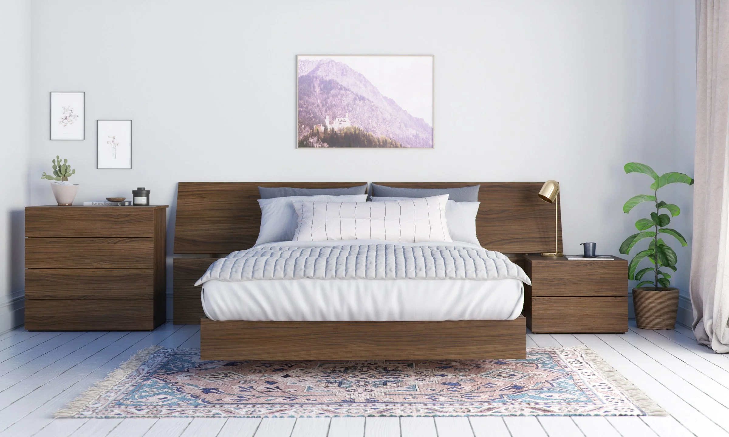 Nexera Essence 4 Piece Queen Size Bedroom Set, Walnut