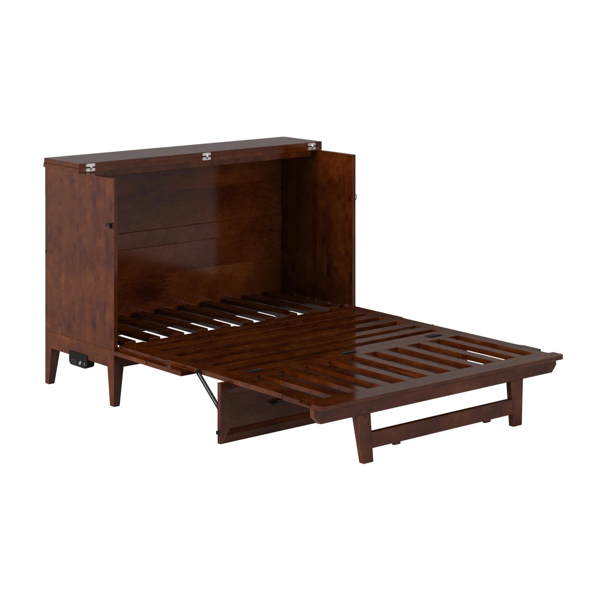 Santa Fe Full Murphy Bed Chest with Mattress & Built-in Charger in Walnut