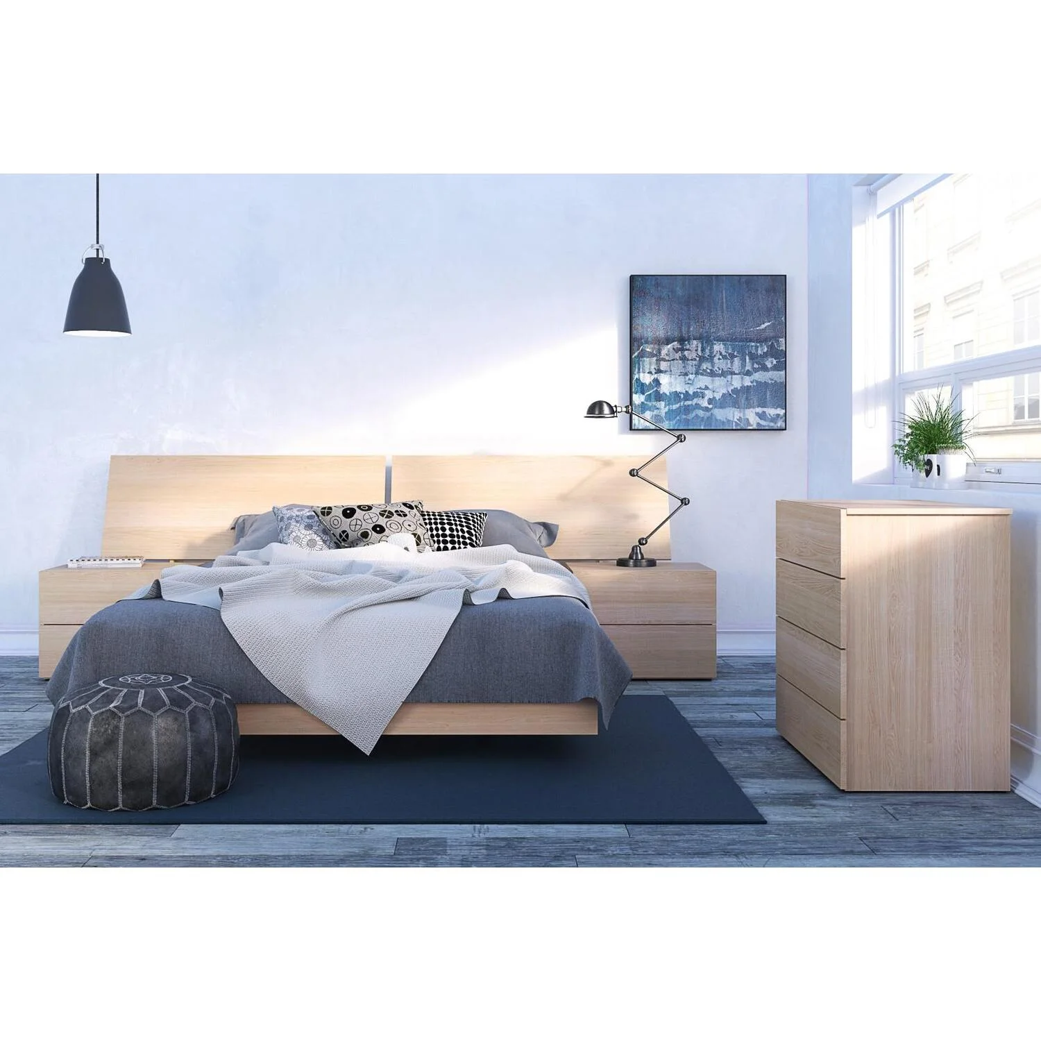 Kabane Queen Size Bedroom BUNDLE #400801 from Nexera, Natural Maple-Size:Queen