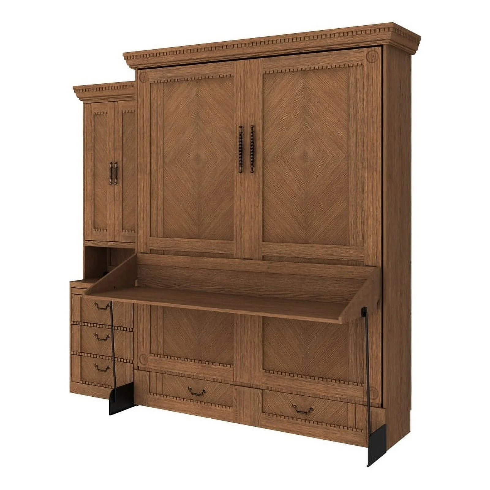 RoomAndLoft Queen Wood Murphy Wall Desk Bed & Shelf Storage in Brown
