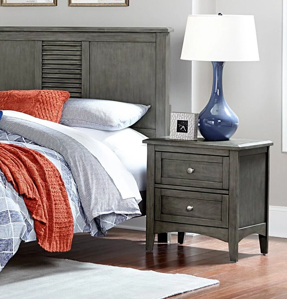 Transitional Gray Finish Bedroom 3pc Set Queen Size Bed Panel Headboard 2x Nightstands Bedroom Furniture