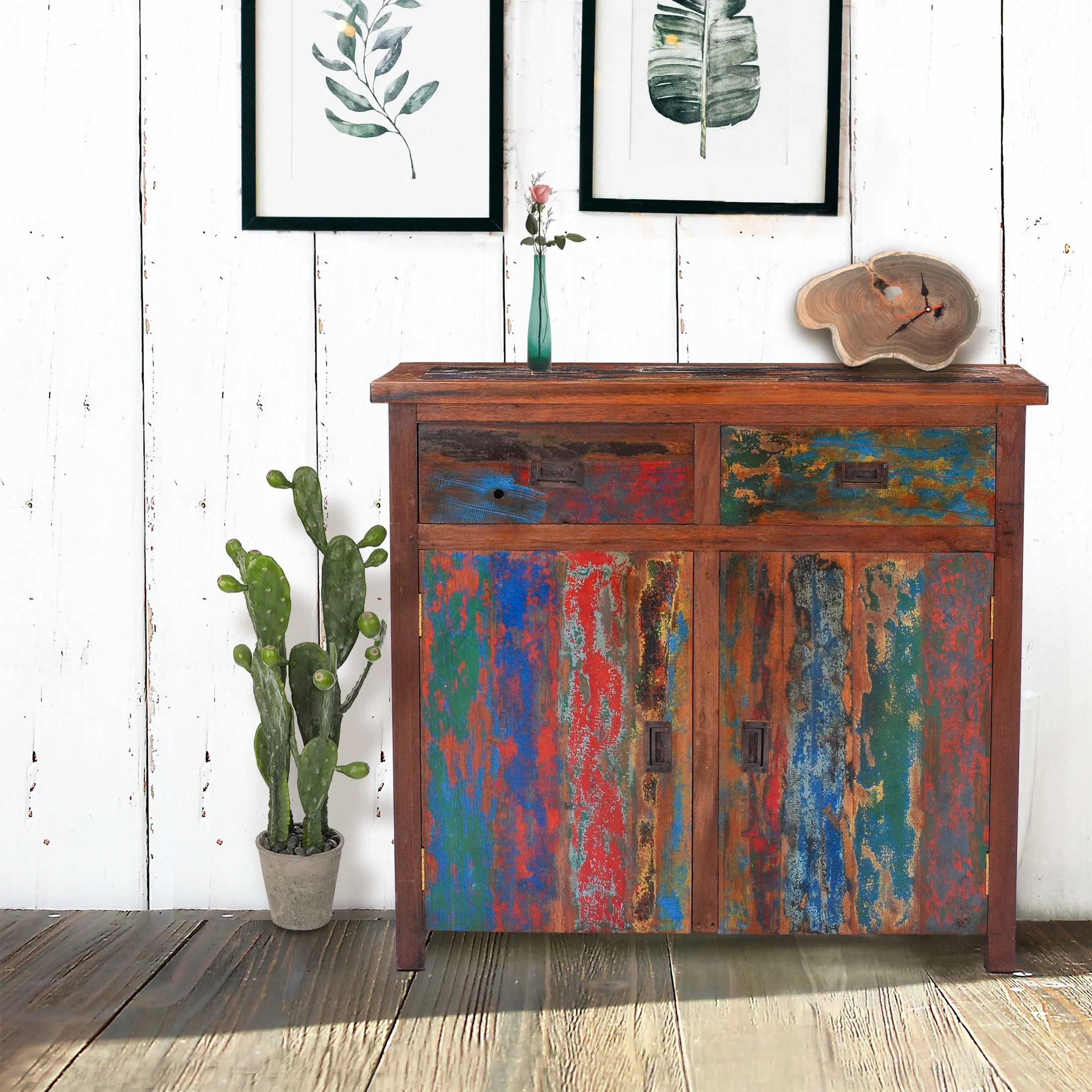 Marina del Rey Recycled Boat Chest With 2 Doors, 2 Drawers