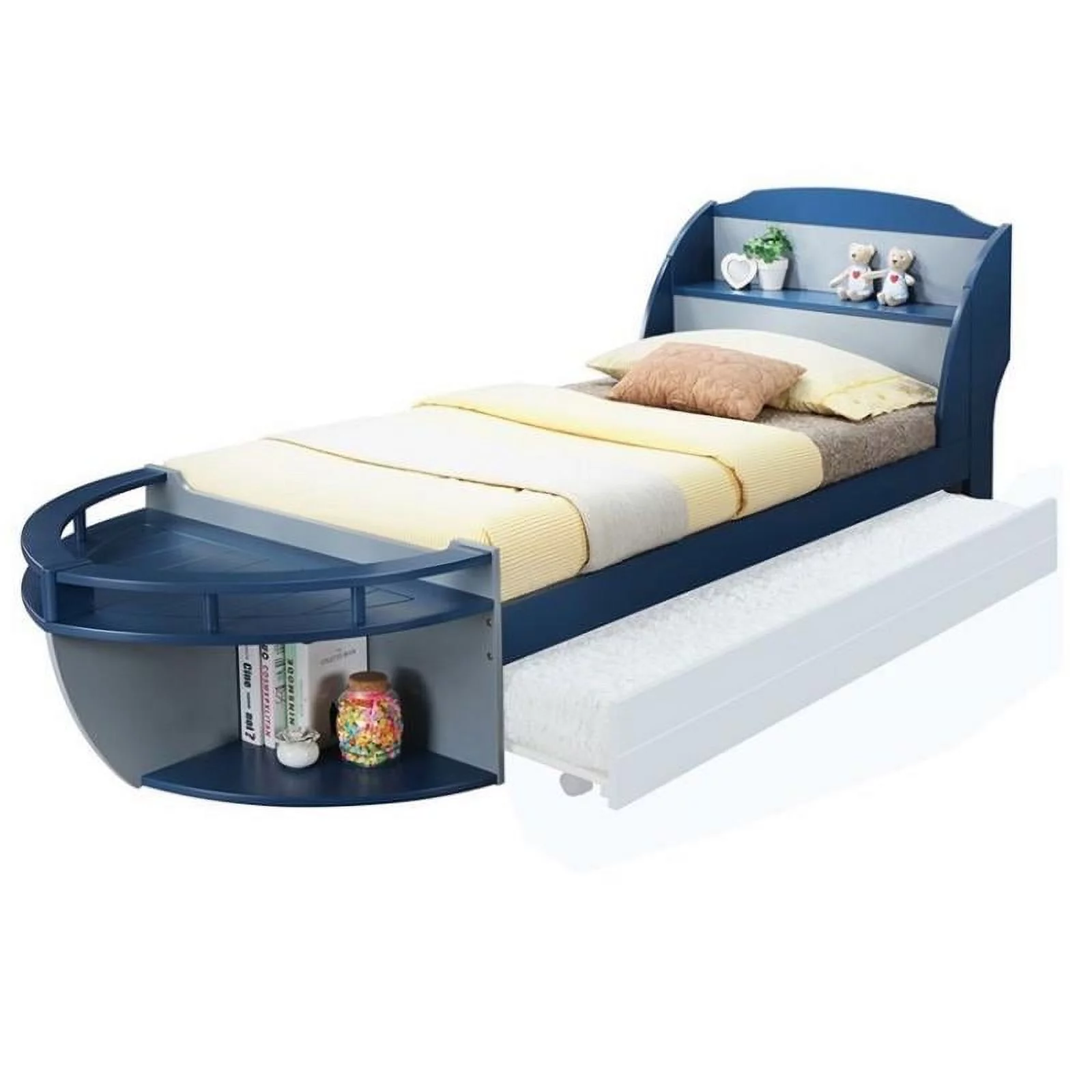Home Square 2-Piece Set with Twin Boat Bed and Twin Trundle in Gray