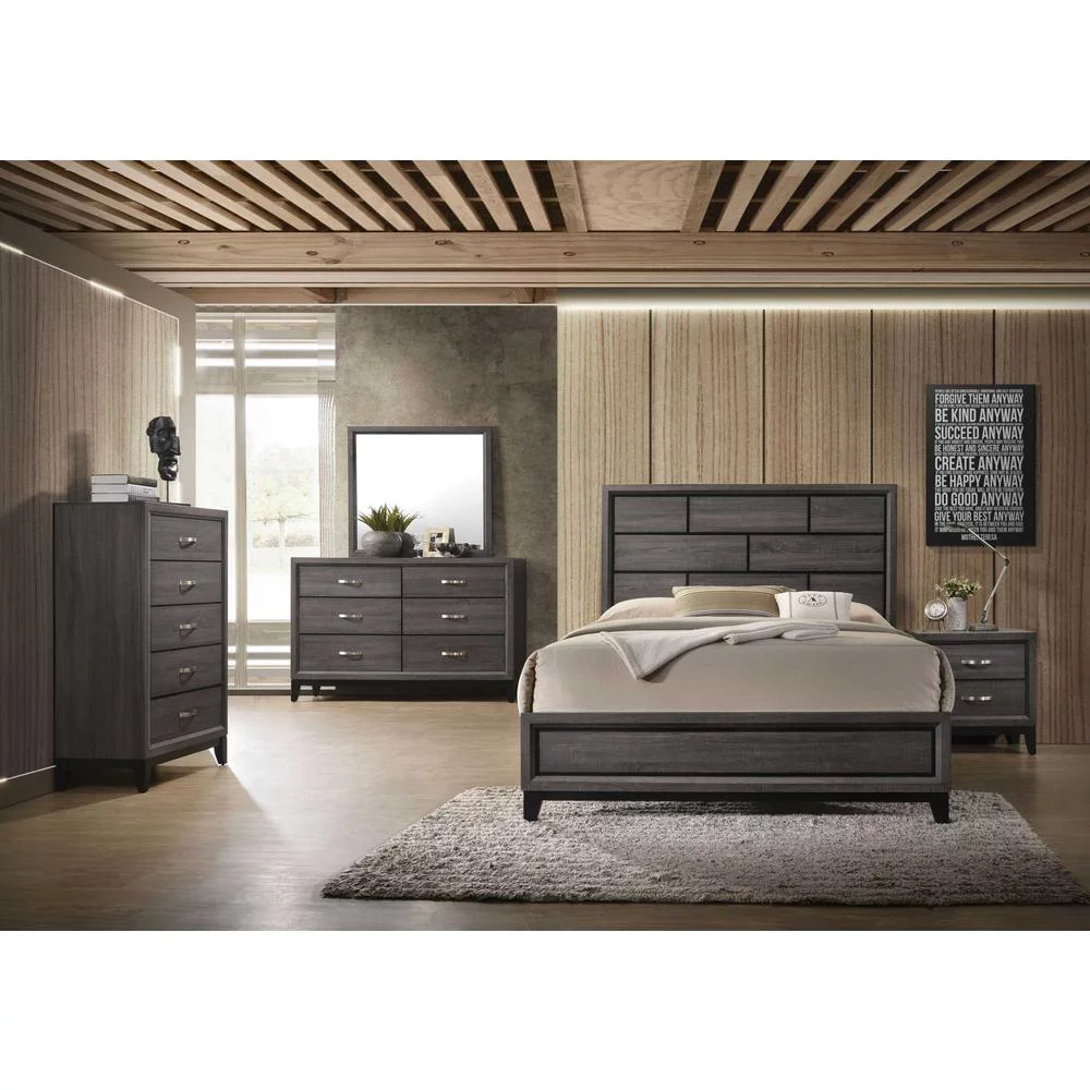 Home Roots 318743 Queen Size Bed - Paper Veneer, Weathered Gray