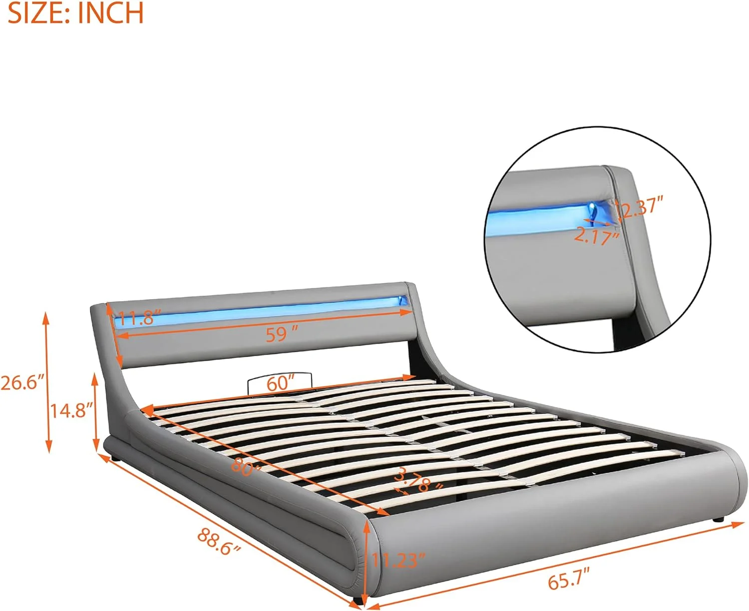 Quee Size Faux Leather Upholstered Platform Bed With A Hydraulic Storage System/16 LED Lights Headboard/Bed Frame With Slatted, Gas Lift Storage Bed With LED o Box Sprig Required