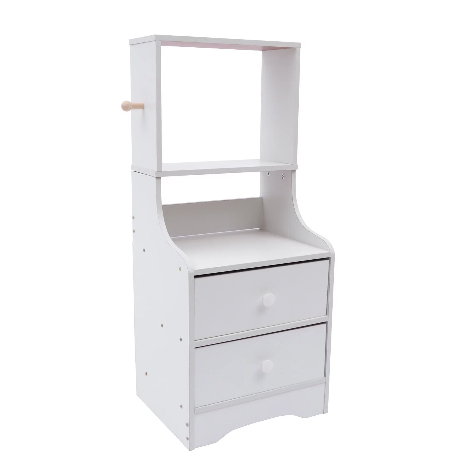 2 Drawer Bedside Table Cupboard Cabinet Bedroom Nightstand Storage Display Stand Bedside Table with Side Hook 2in1 Tall Bed End Table 2 Drawers Shelves Storage Bedroom Nightstand