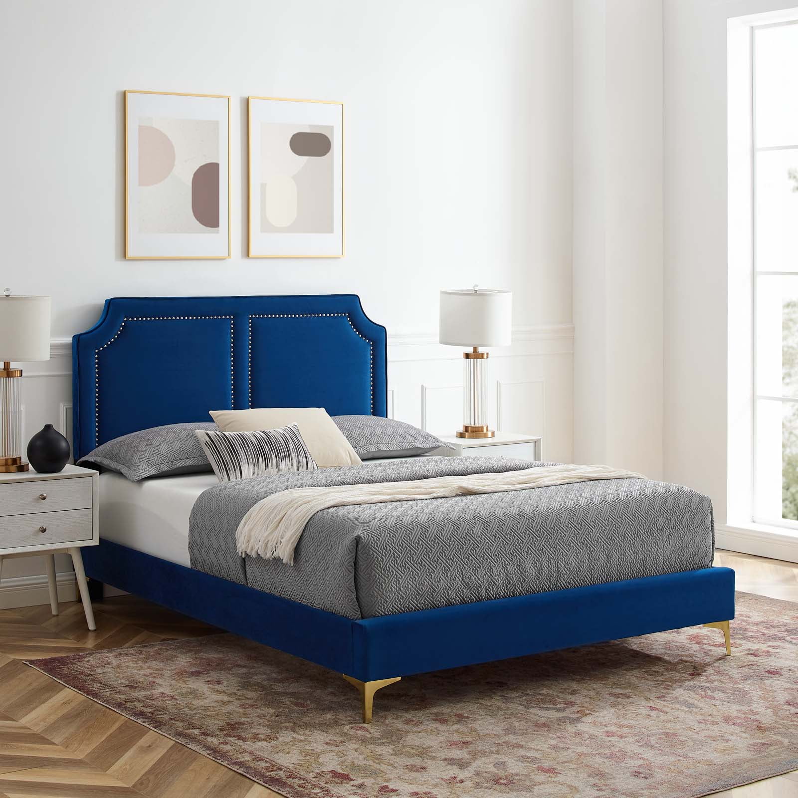 Modway Novi Performance Velvet King Bed in Navy