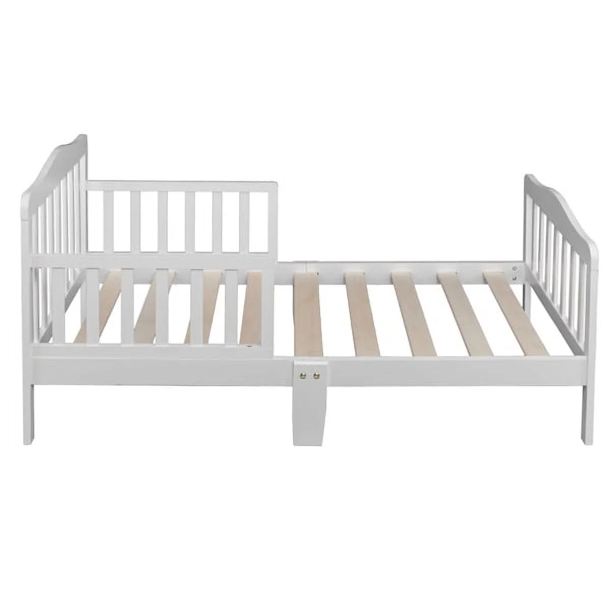 SYTHERS Toddler Bed Frame, Kids Pine Wood Bed Frame with Safety Rail Fence and Headboard, for Children Classic Sleeping Bedroom, White