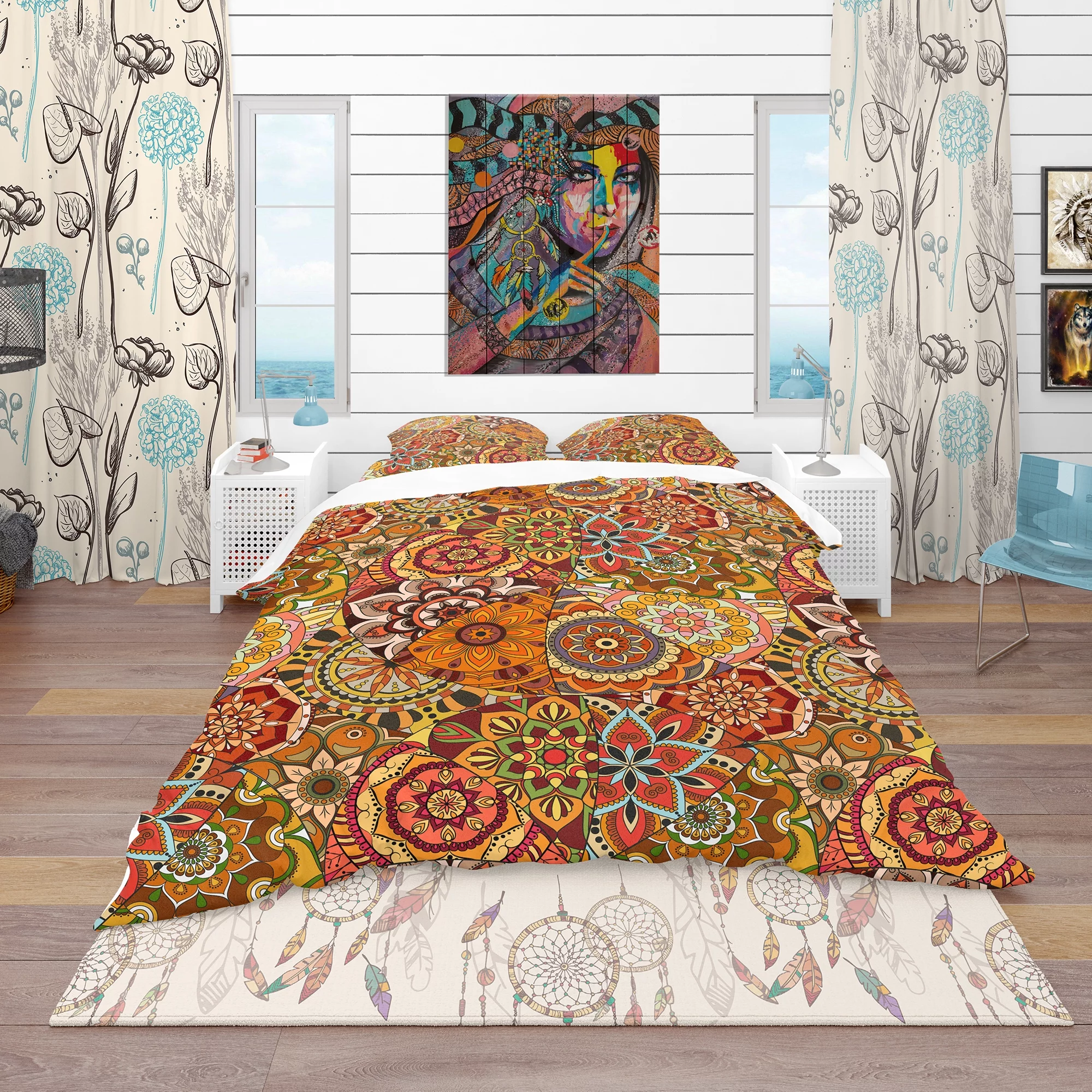 Designart 'Pattern Tile with Mandalas' Bohemian & Eclectic Duvet Cover Set
