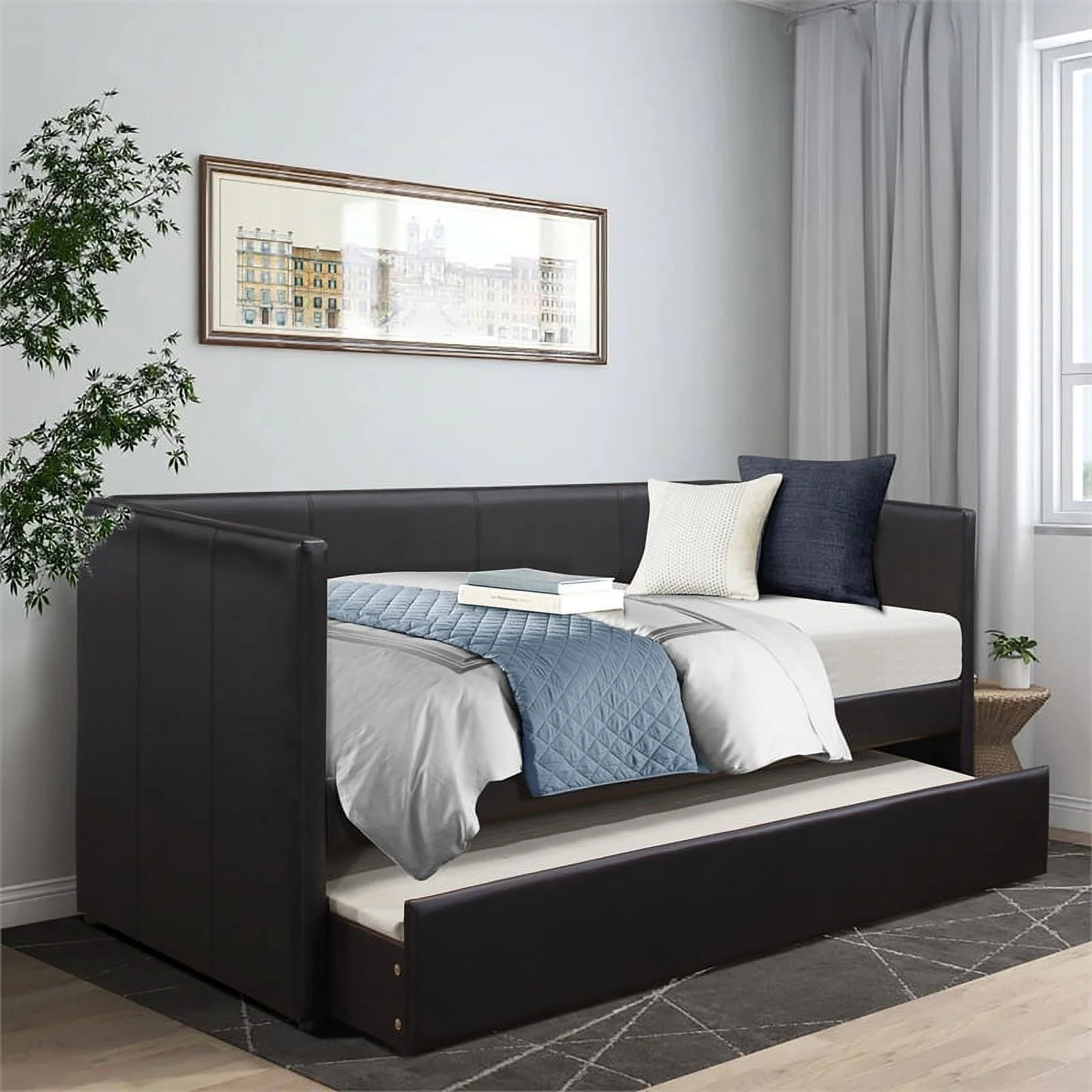 Lexicon Adra Contemporary Faux Leather Daybed in Black Finish