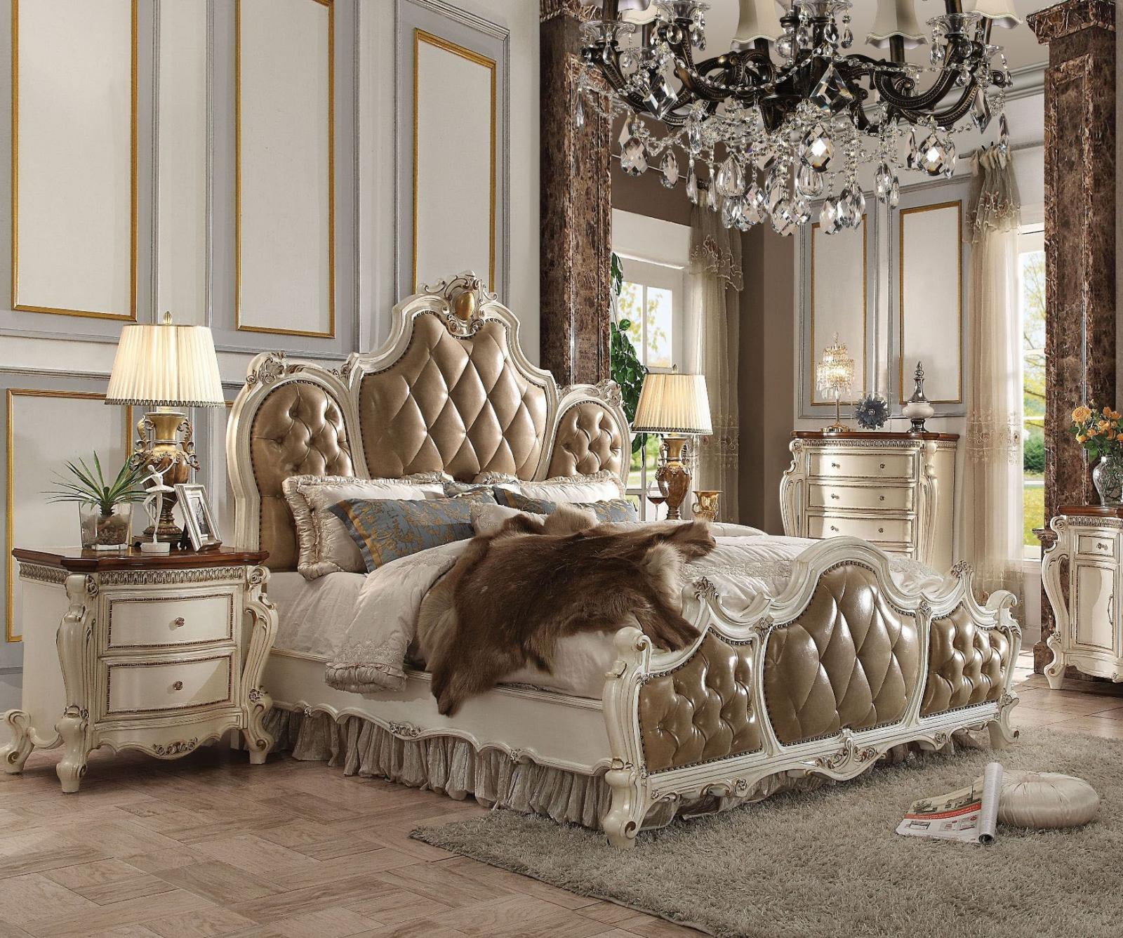Acme Furniture 26900Q Picardy Antique Pearl & Brown Upholstered Queen Bed Set 3P