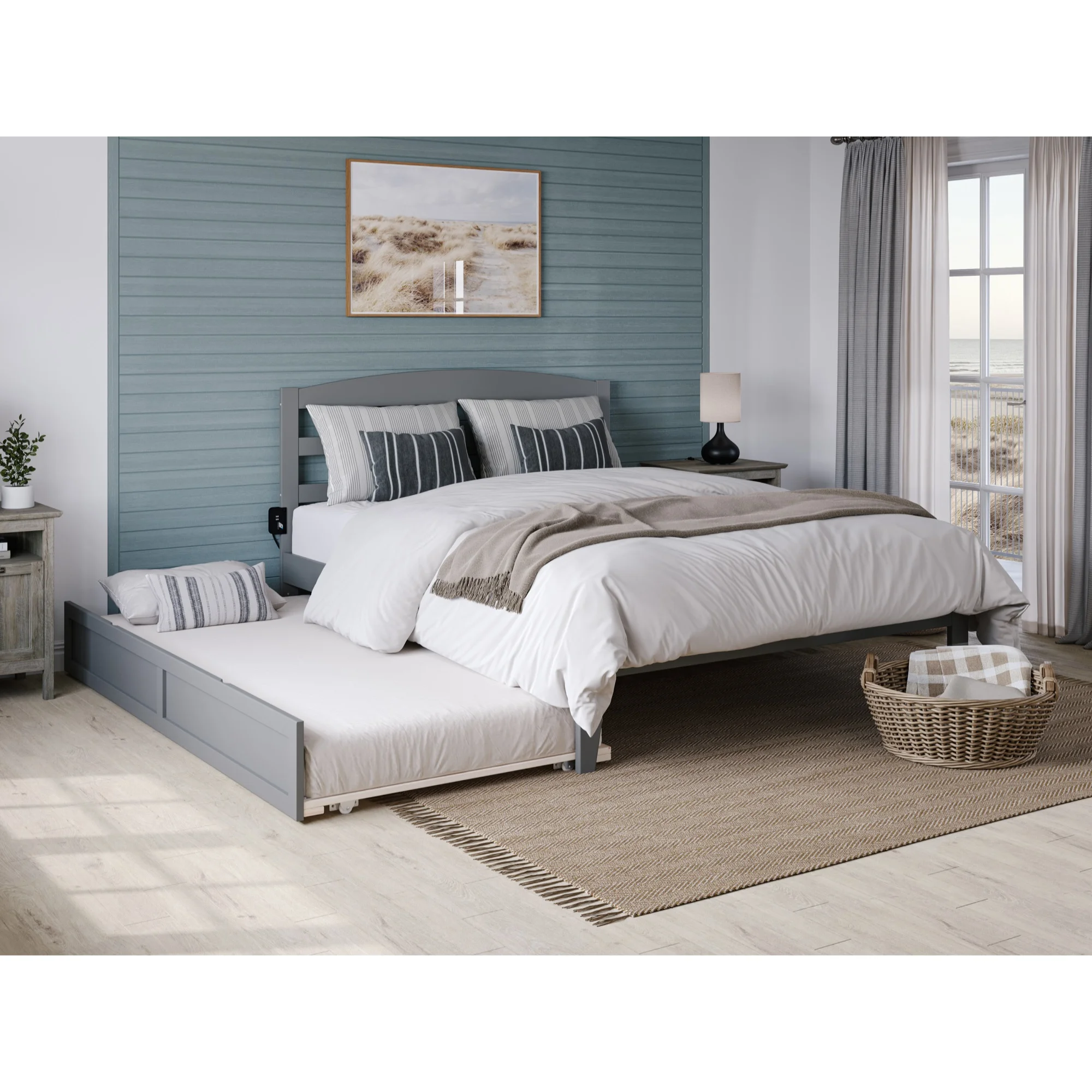 AFI Warren Solid Wood Full Bed with Twin Trundle in Gray