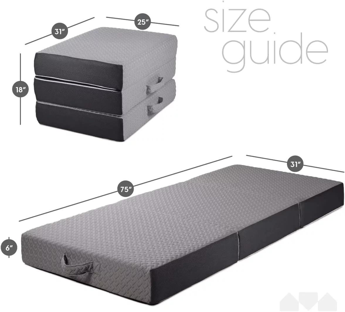 Foldable Memory Foam Mattress with Washable Cover, Cot - Medium Firm, Grey (75