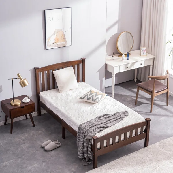 Cap vertical strip bed walnut Twin wood bed pine N201 PWB-044 Cap Vertical Strip Bed Walnut Twin
