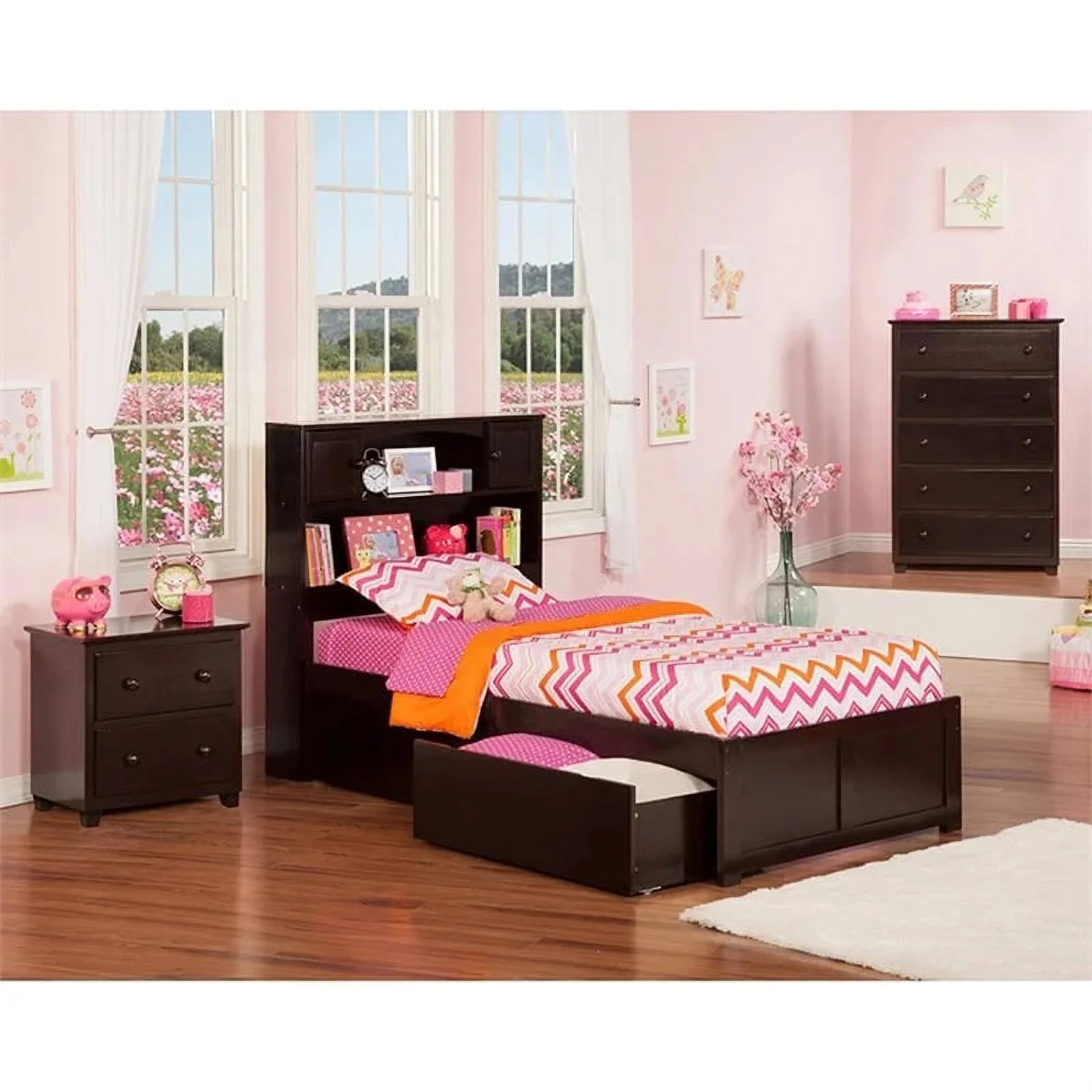 Leo & Lacey Transitional Solid Wood Twin XL Storage Platform Bed in Espresso