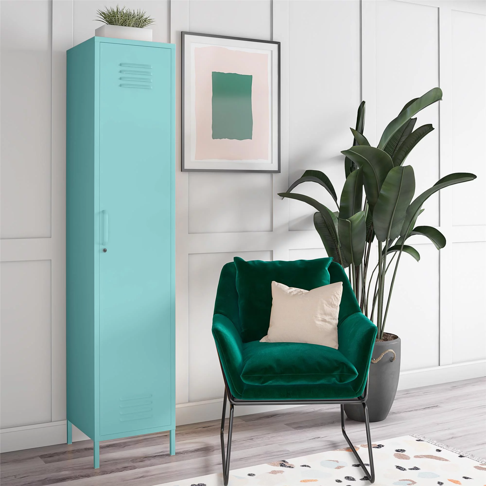 Novogratz Cache 1 Door Tall Single Metal Locker Style Storage Cabinet, Mint