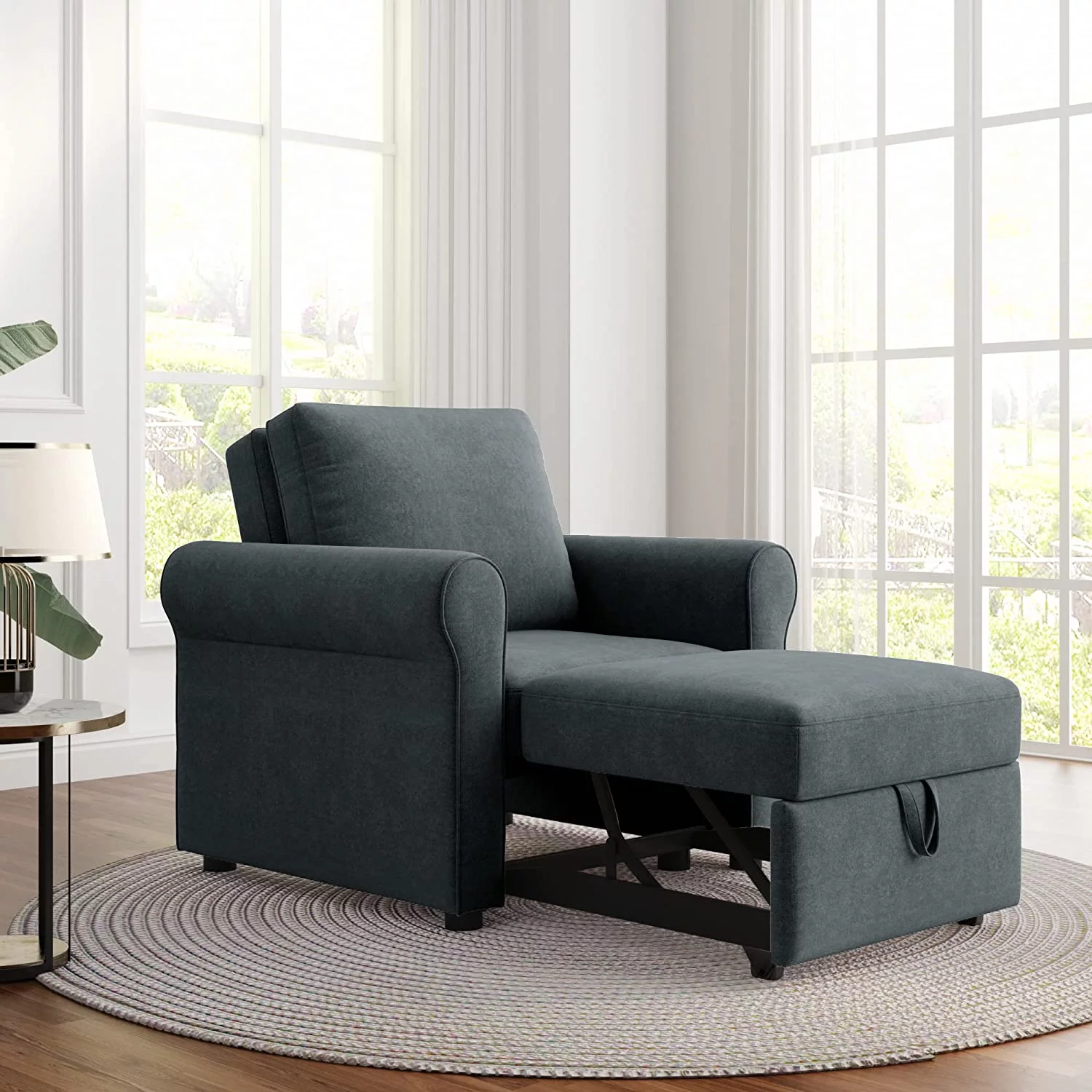 Pull Out Sleeper Chair Convertible Chair To Bed 3-In-1 Single Sofa Bed, Dark Blue