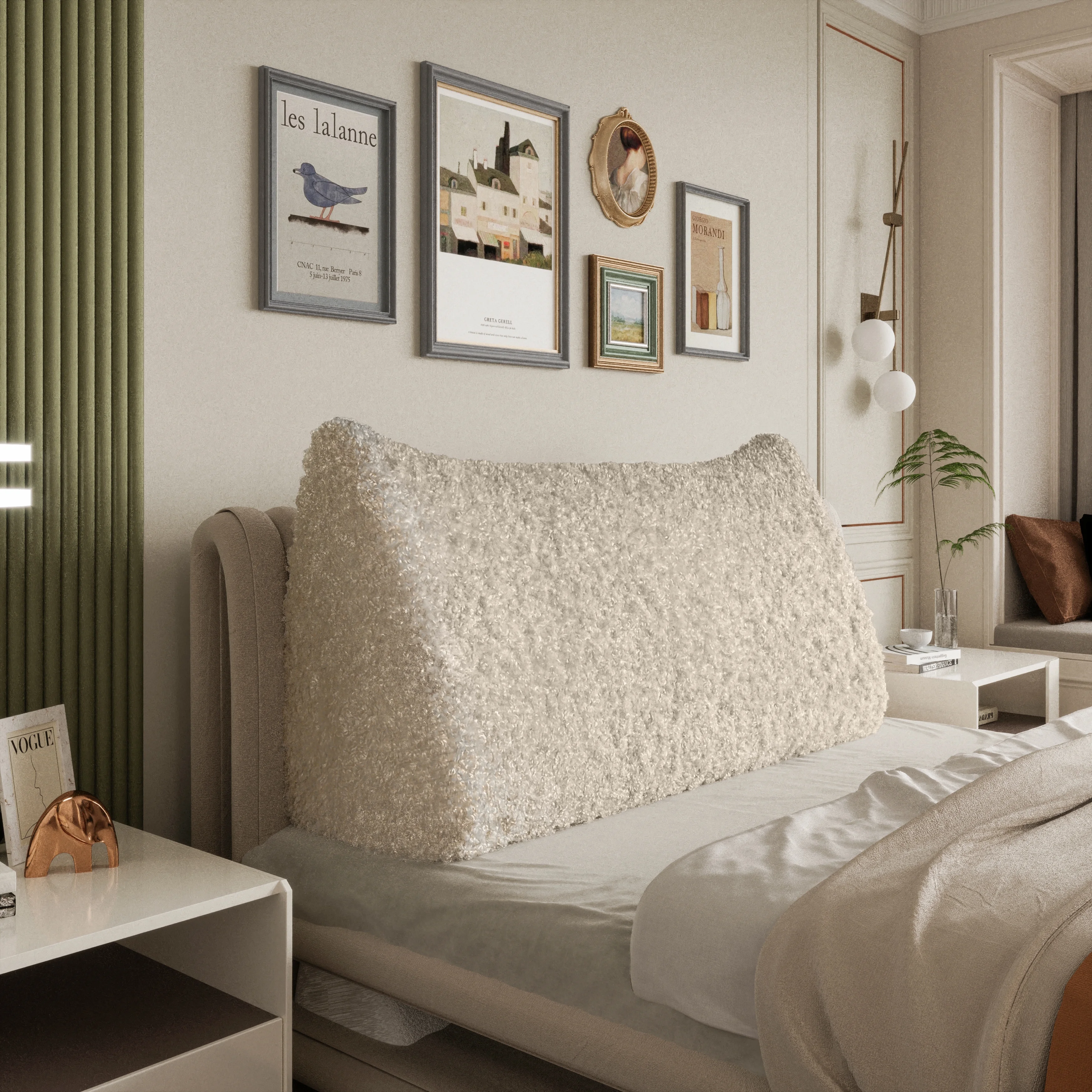 Johnear Headboard Wedge Pillow White Curly Plush Large Triangle Reading Pillow for Sitting up in Bed Daybed Bolster Pillow Backrest Support Full Size Cushion