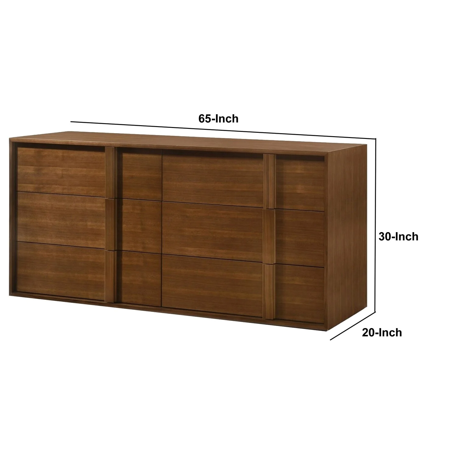 Benjara 6 Drawer Dresser with Integrated Wooden Pull, Walnut Brown
