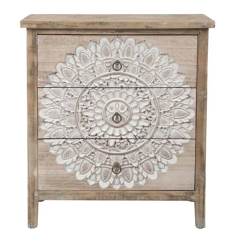 LuxenHome Set of 2 Natural Wood 3-Drawer Chests