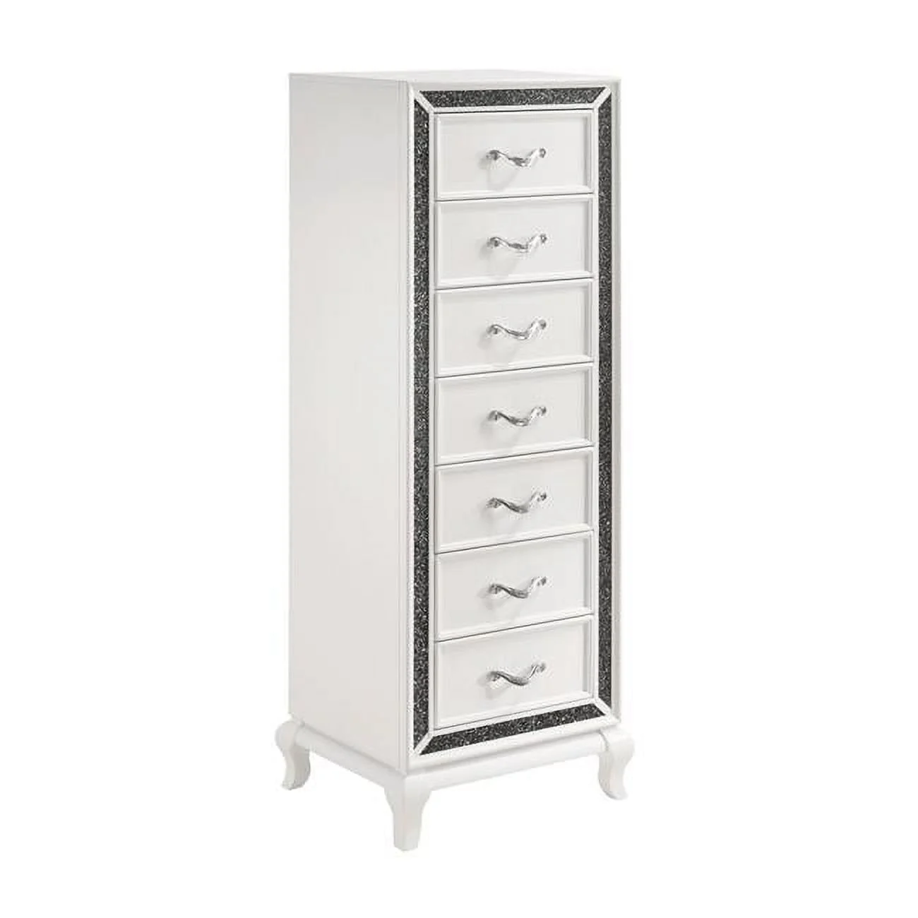 Wooden Chest with Faux Crystal Inlays & 5 Spacious Drawers, White