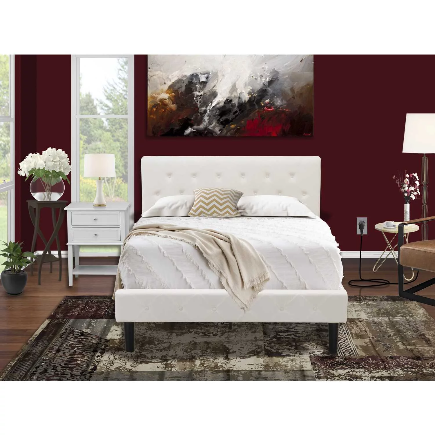 East West Furniture Nolan 2-Piece Wood Full Bedroom Set in White/Urban Gray