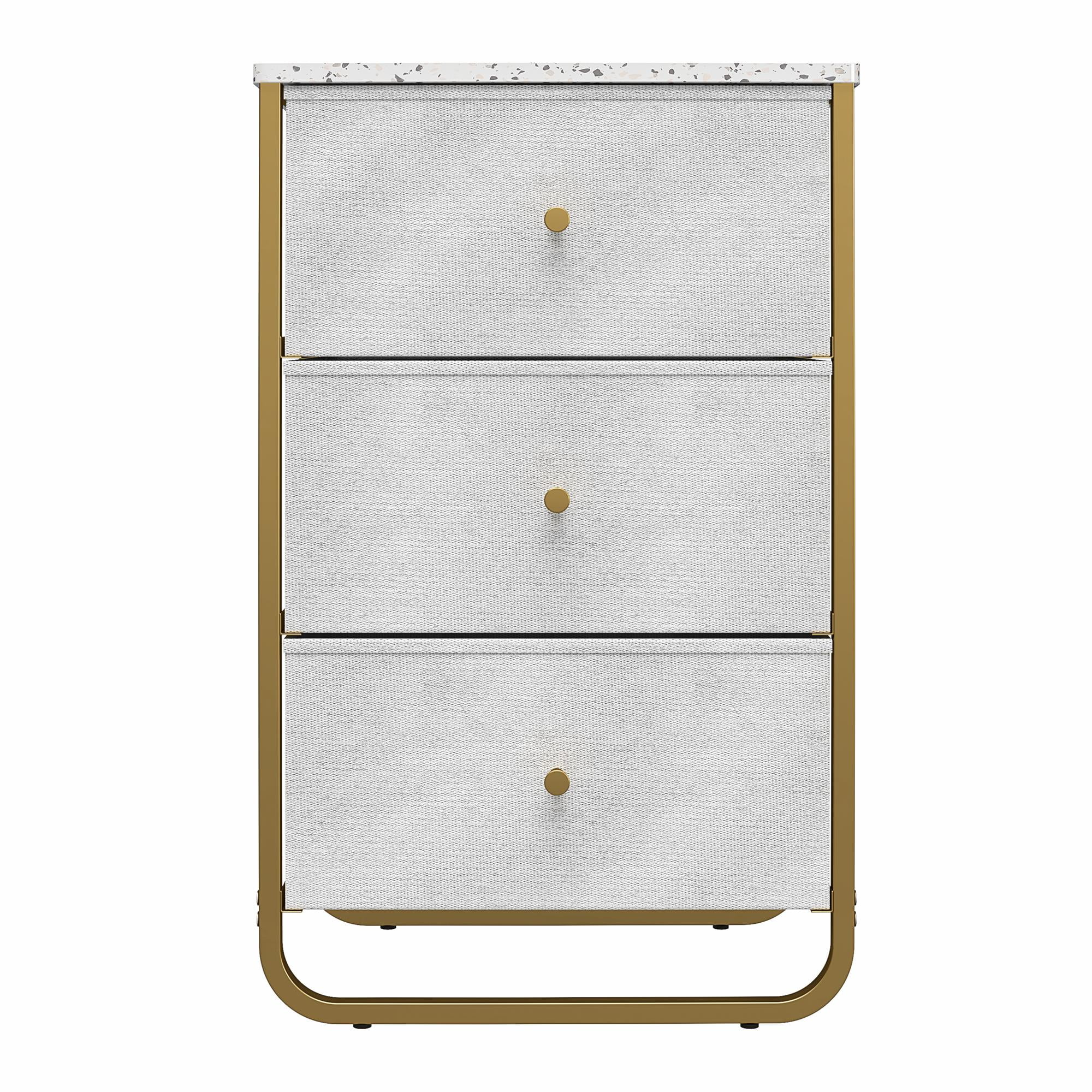 Ameriwood Home Keegan 3 Fabric Bin Storage Organizer, Terrazzo/Gold