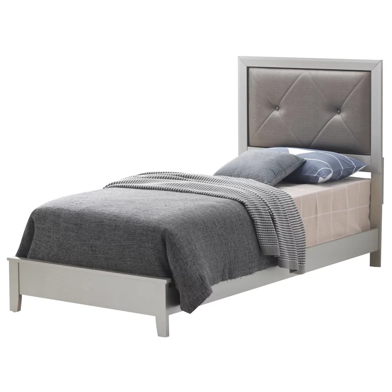 Primo Silver Champagne Tufted Faux Leather Upholstered Twin Panel Bed