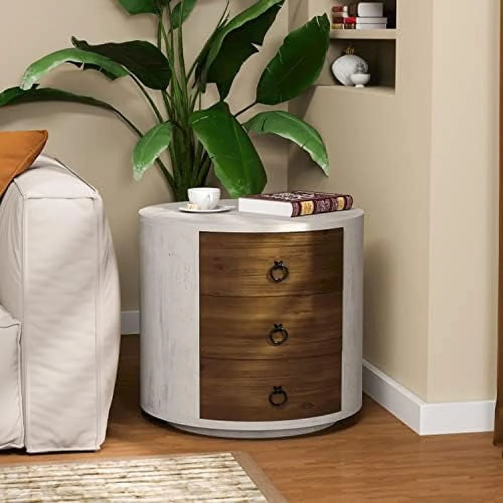 xrboomlife End Table Living Room Small Side Table w 3 Drawers  20" Vintage Bedside Table  Farmhouse Nightstand Small Dresser for Bedroom  Lightweight MDF Accent Table