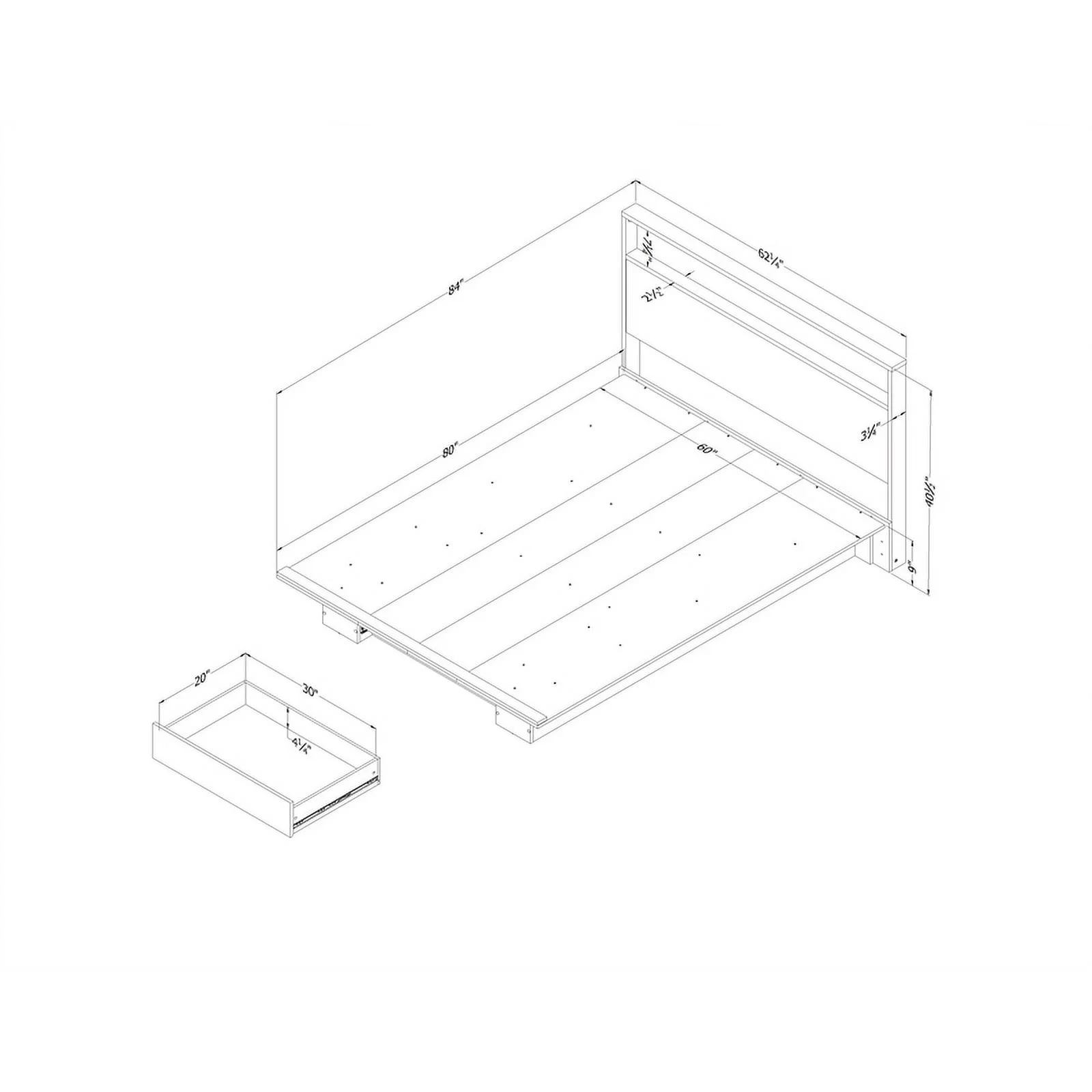Pemberly Row Platform Bed and Headboard Set Full/Queen Natural Walnut