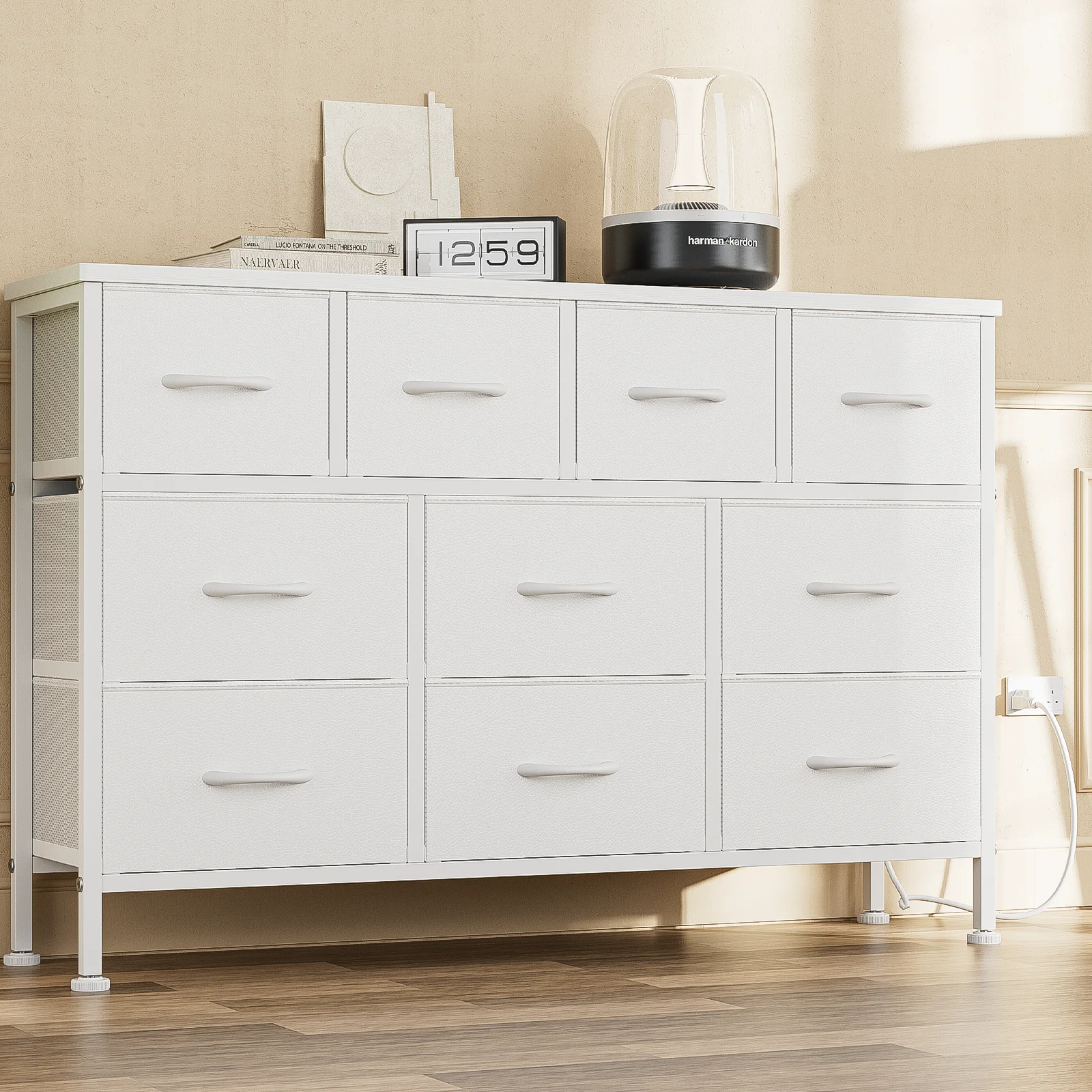 GIKPAL Dresser TV Stand, 10 Drawer Dresser for Bedroom with Power Outlet, Chest of Drawers for 55