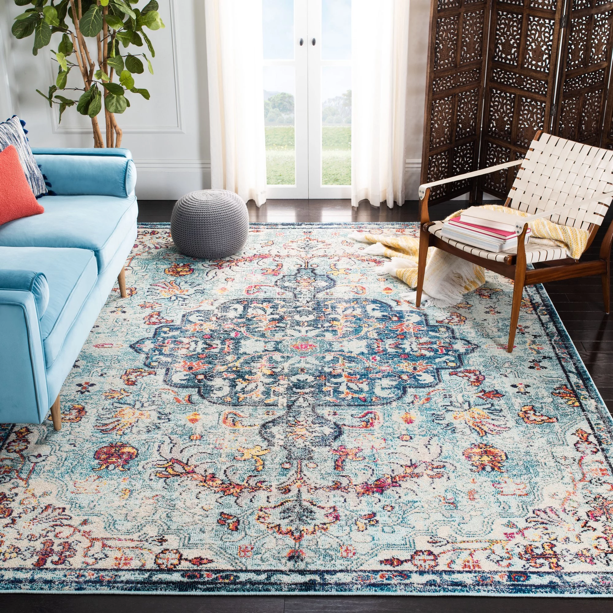 SAFAVIEH Madison Joandra Vintage Floral Area Rug, Navy/Light Blue, 12' x 15'