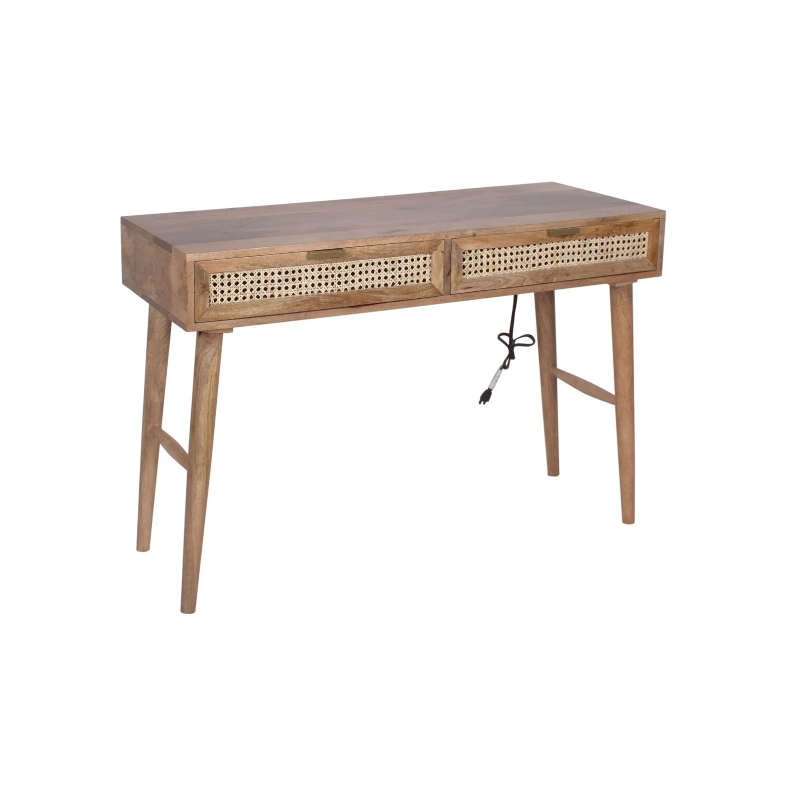 Casartis Living Ella Cane Solid Wood Desk w/ Built-in-Outlet in Black