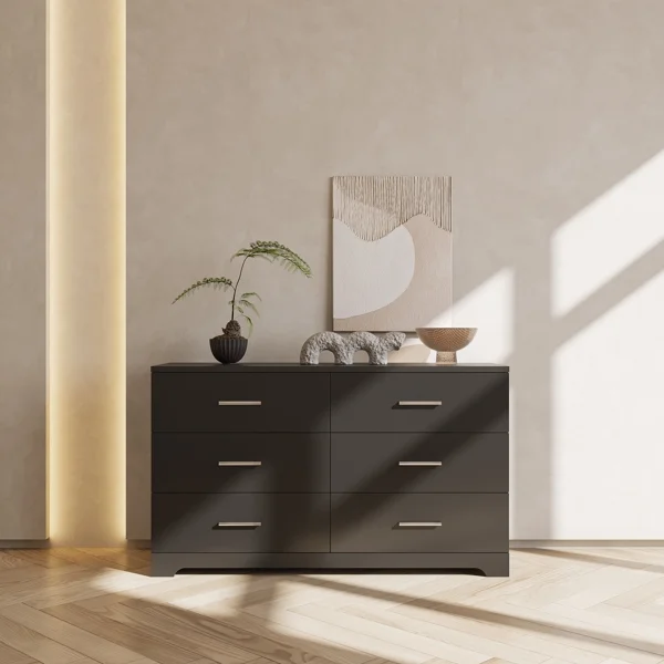 Bornmio FCH 6 Drawer Double Dresser for Bedroom, Wide Storage Cabinet for Living Room Home Entryway, Black