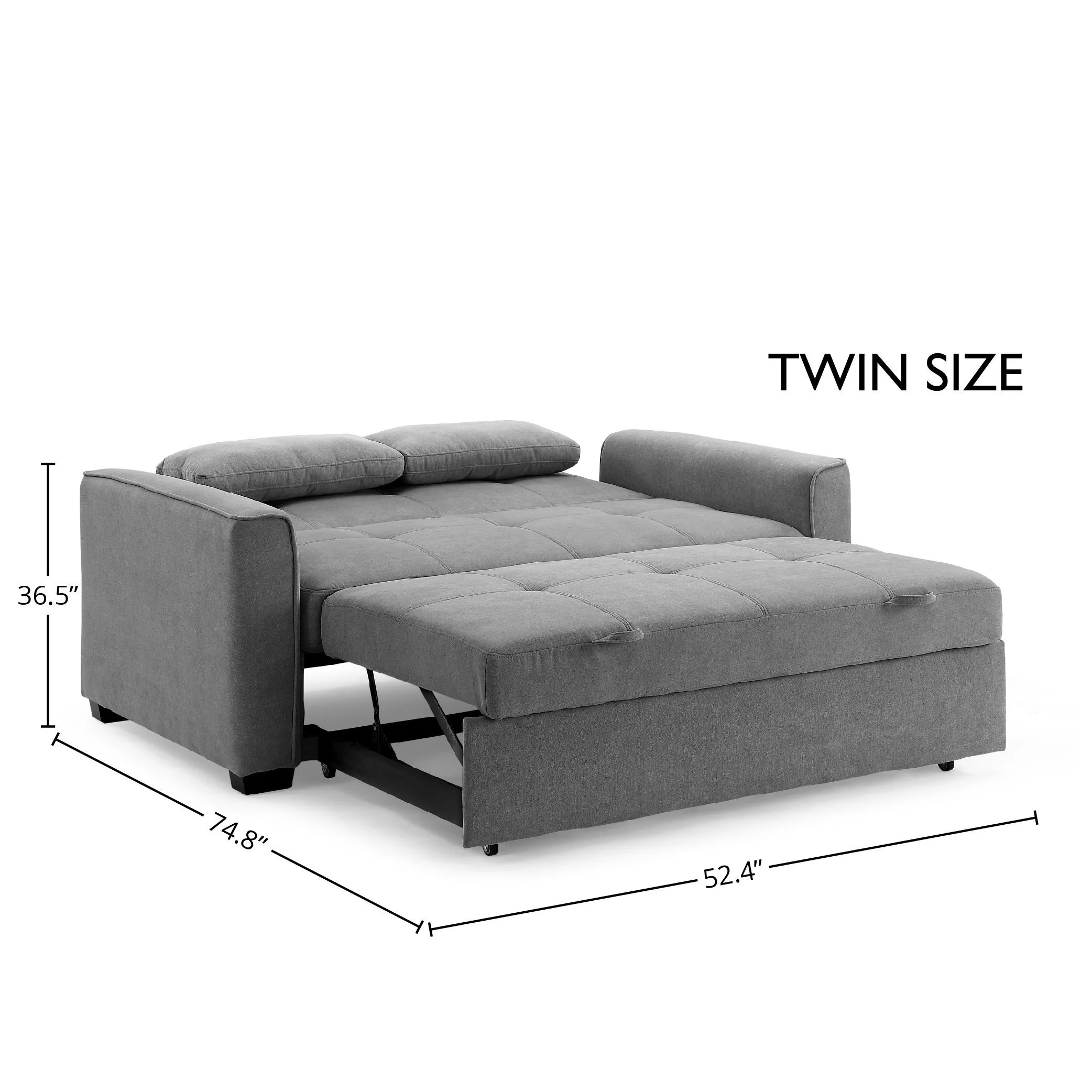 Nantucket Pull-Out Chenille Sleeper Sofa with Accent Pillows, Twin Size, Light Gray