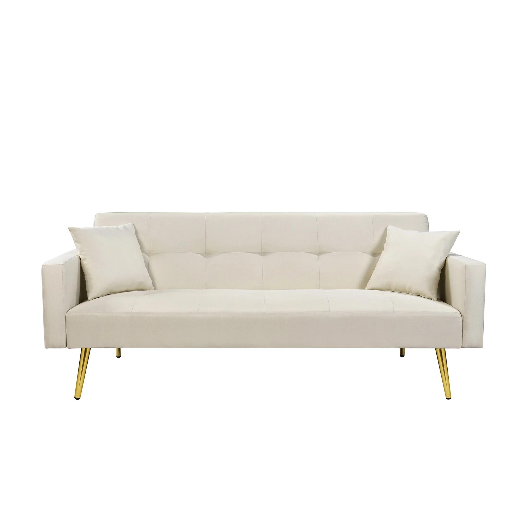Convertible Folding Futon Sofa Bed with Metal Legs,Off White