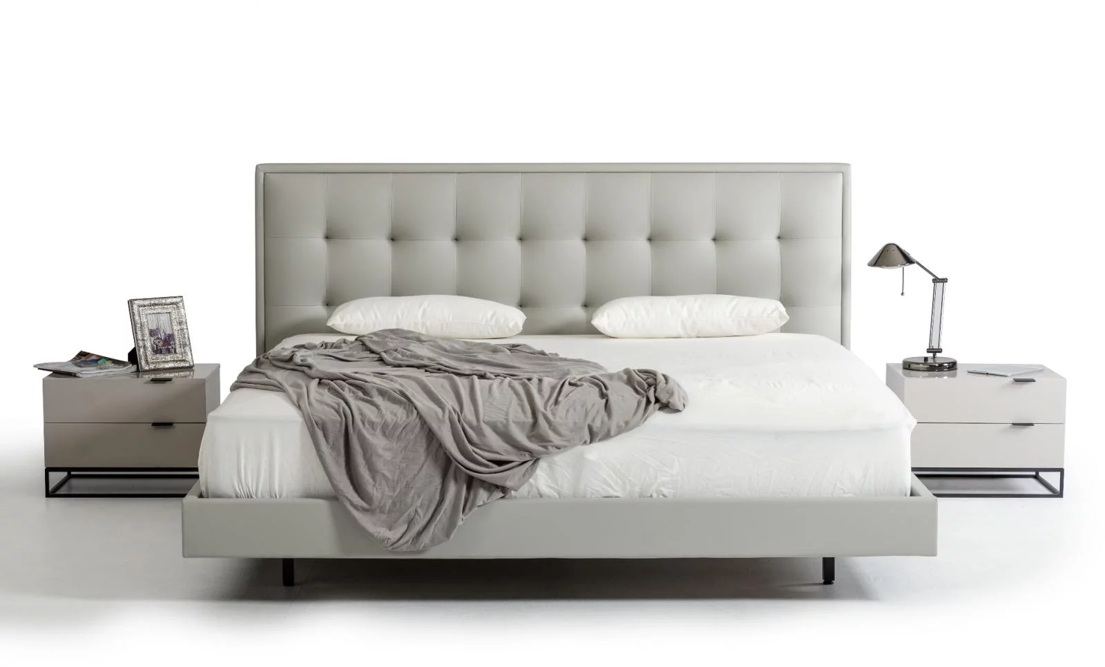 Modern Grey Leatherette Tufted Headboard Queen Bedroom Set 2Pcs VIG Modrest Hera