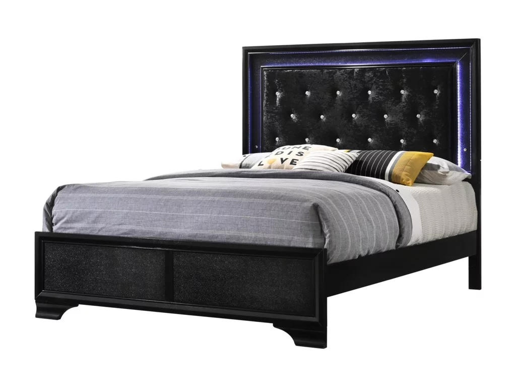 4pc Transitional Queen Bedroom Set Home Upholstered Button Tufted Headboard Bed Hardwood Furniture Set