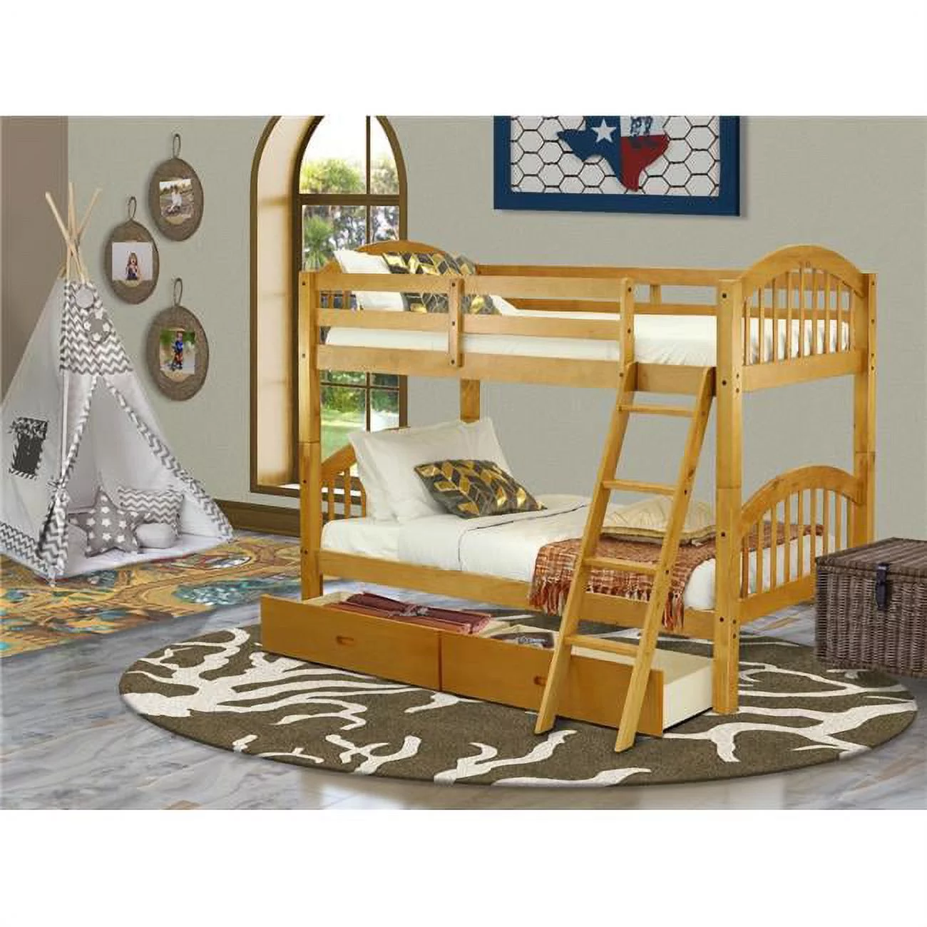 Verona Twin Size Bunk Bed with Under Drawer - Natural Oak