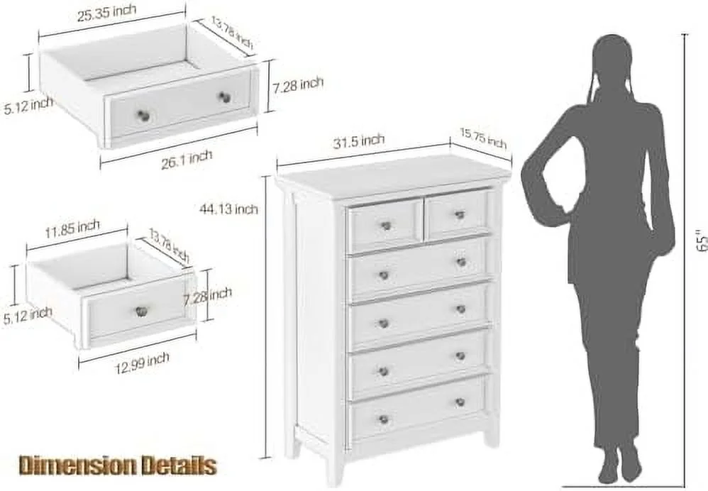 HBBOOMLIFE White Dresser for Bedroom 6 Chest of Drawer Dresser Tall Nightstand with Deep Drawers Modern Drawer Cabinet for Nursery Living Room Room Home Office