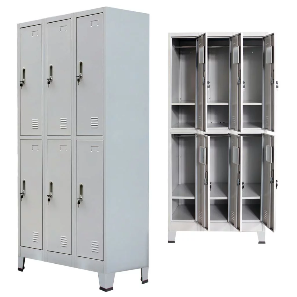 Anself Office Locker Cabinet Wardrobe Storage with 6 Hanging Bars & 6 Shelves, 6 Lockable Doors and 12 Keys Steel Room Decor 35.4