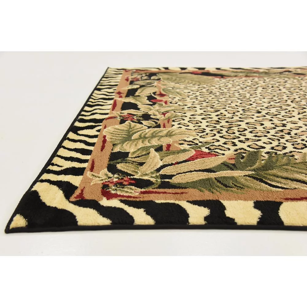 Unique Loom Jungle Wildlife Rug Cream/Black 6' 1