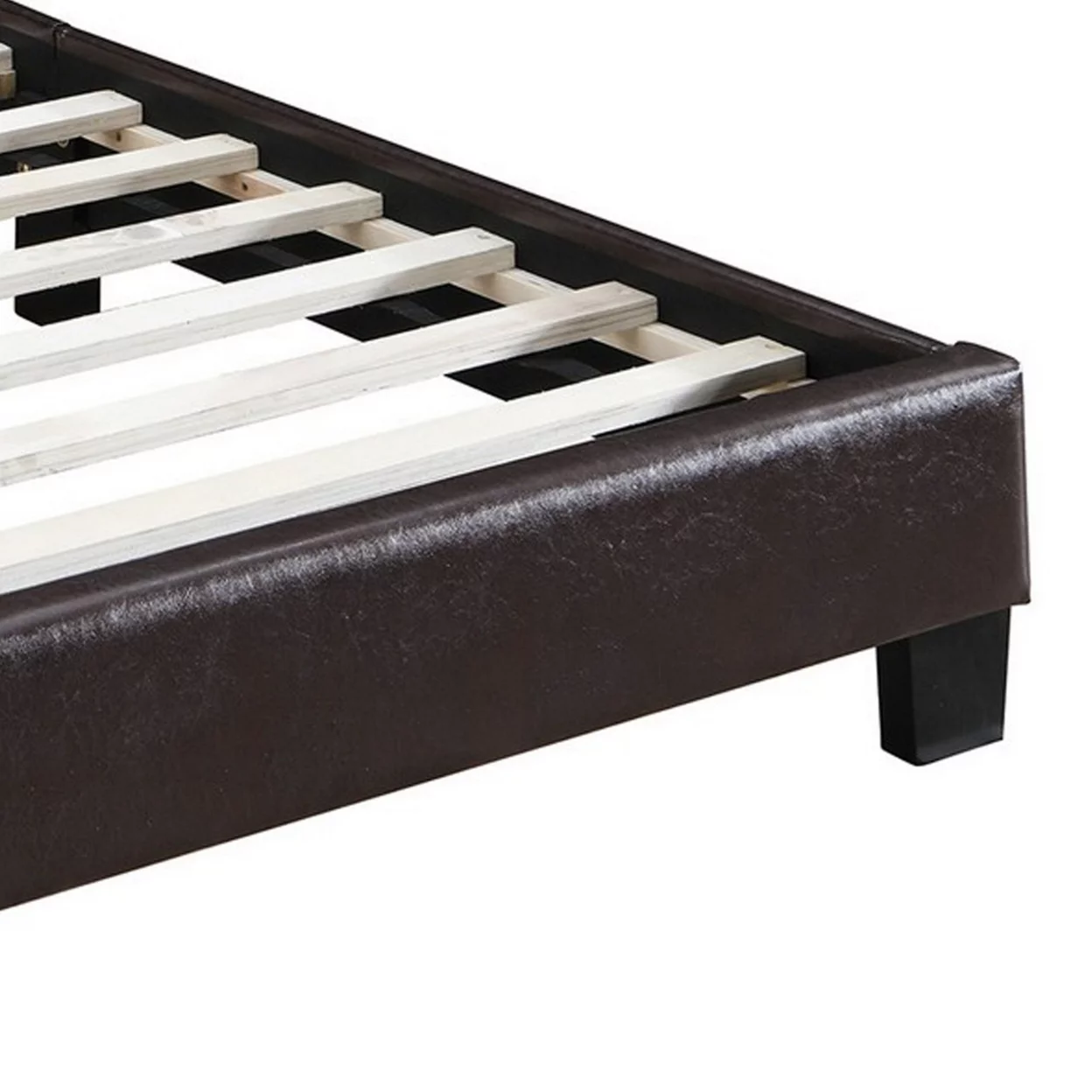Twin Leatherette Bed with Checkered Tufted Headboard, Dark Brown