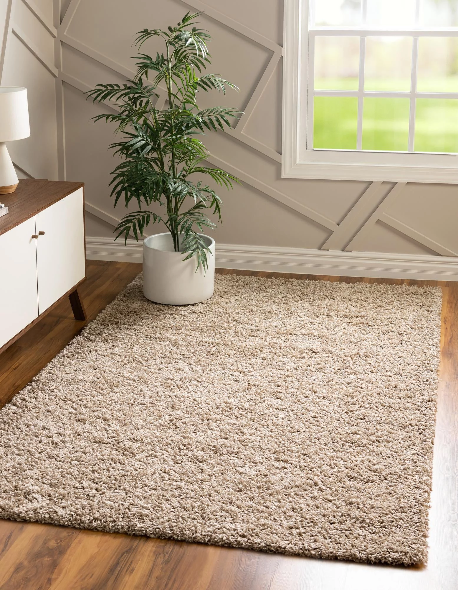 Rugs.com Solid Shag Collection Rug – 10' x 14' Taupe Shag Rug Perfect For Living Rooms, Large Dining Rooms, Open Floorplans